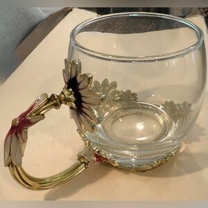 Elegant Gold and Purple Floral Glass Mug